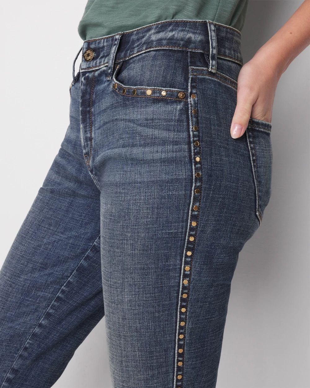 Petite Mid Rise Everyday Soft Denim Stud Girlfriend Jeans White House Black Market